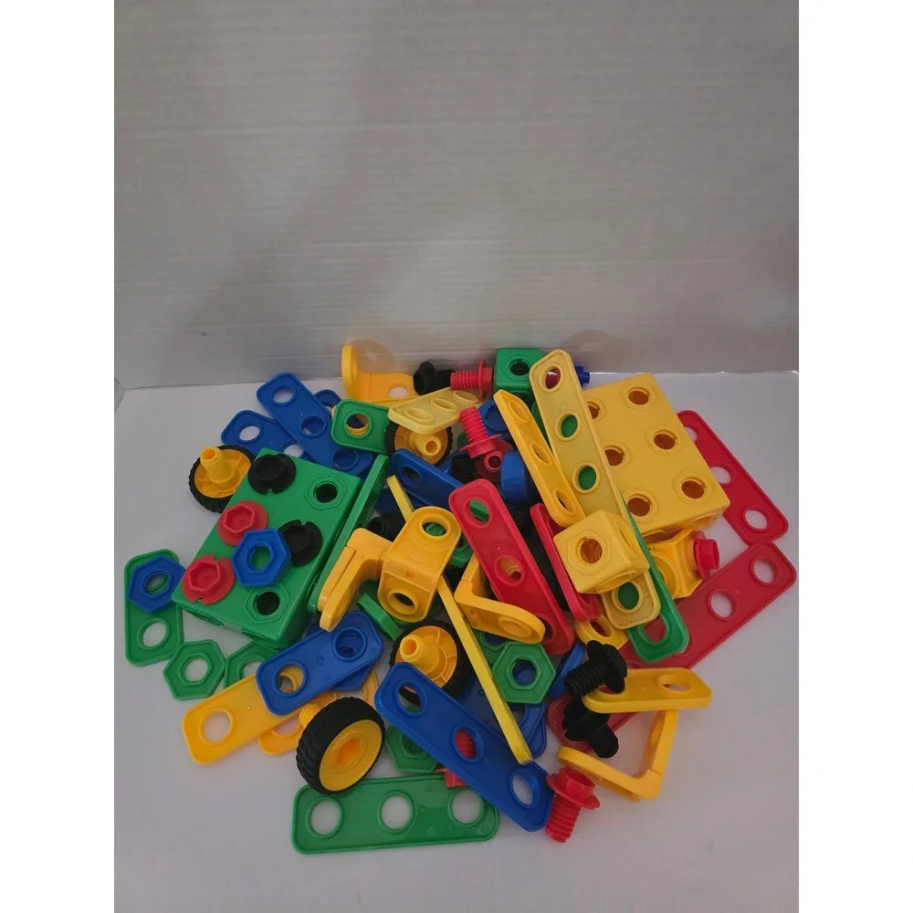 Kids Plastic Building Construction Toy Set Bulk Lot Nuts Bolts Wheels Plates